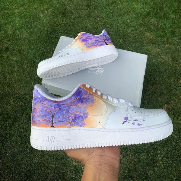 Custom Air Force 1 White With Purple Tree Pattern