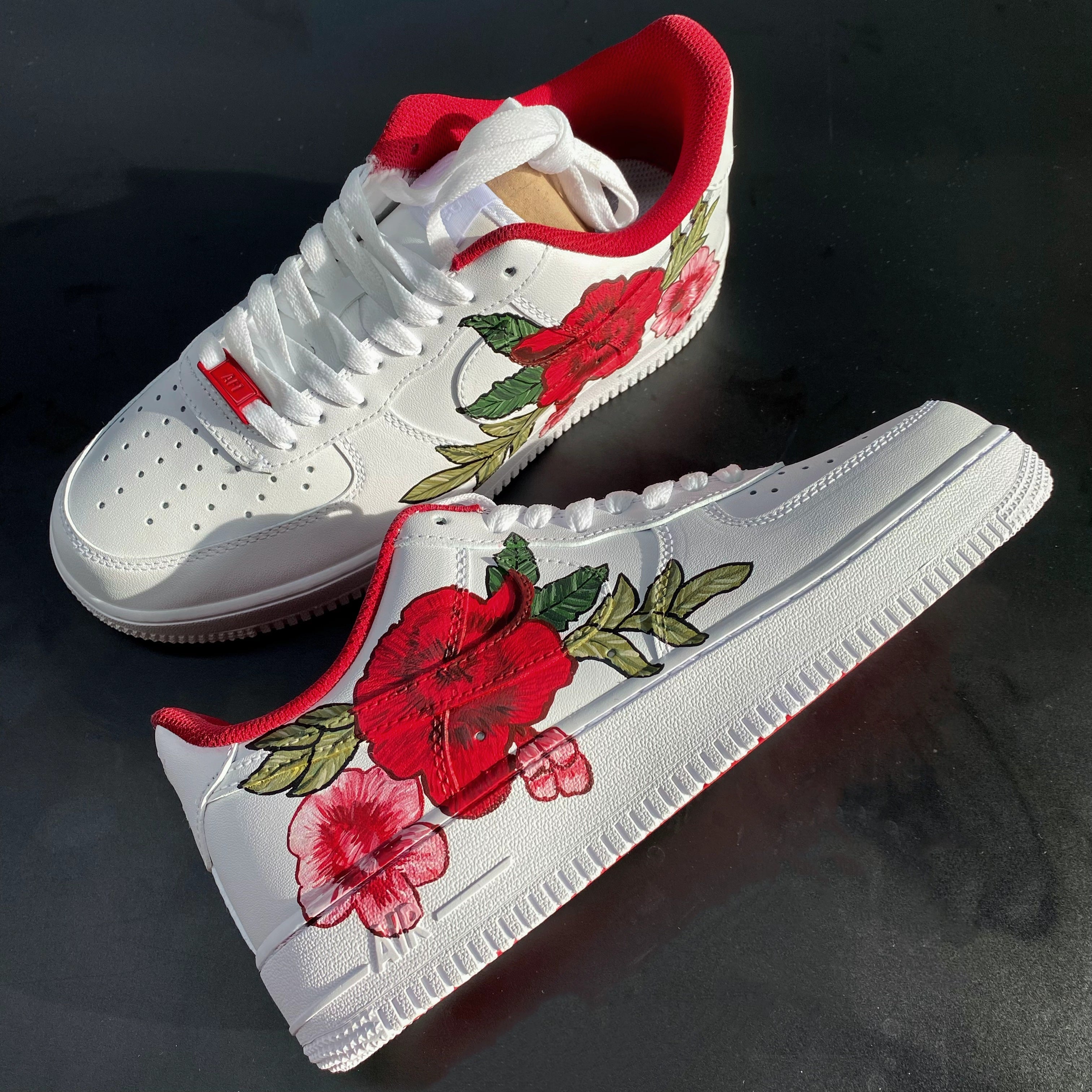 Custom Air Force 1 White With Red and Pink Flowers