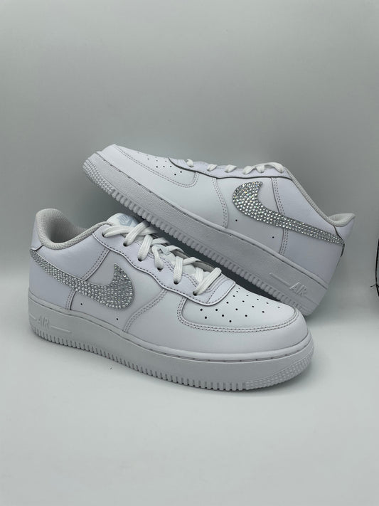 Custom Air Force 1 White With Rhinestones And Heart - shaped Patterns