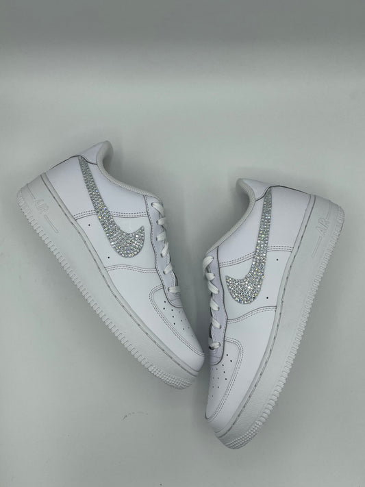 Custom Air Force 1 White With Rhinestones And Heart - shaped Patterns