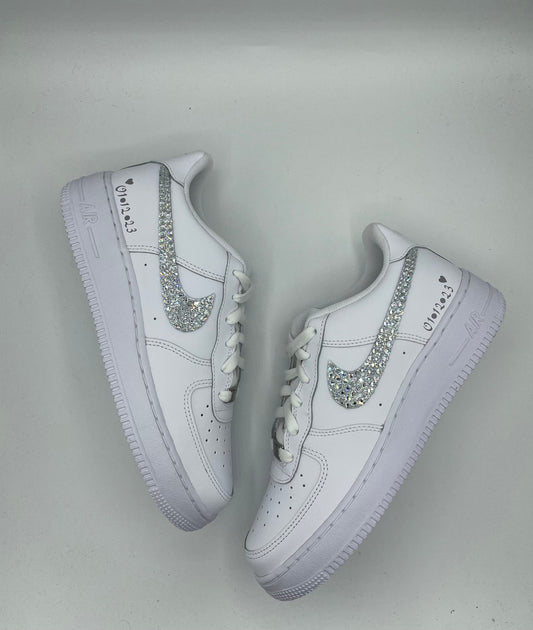 Custom Air Force 1 White With Rhinestones And Heart - shaped Patterns
