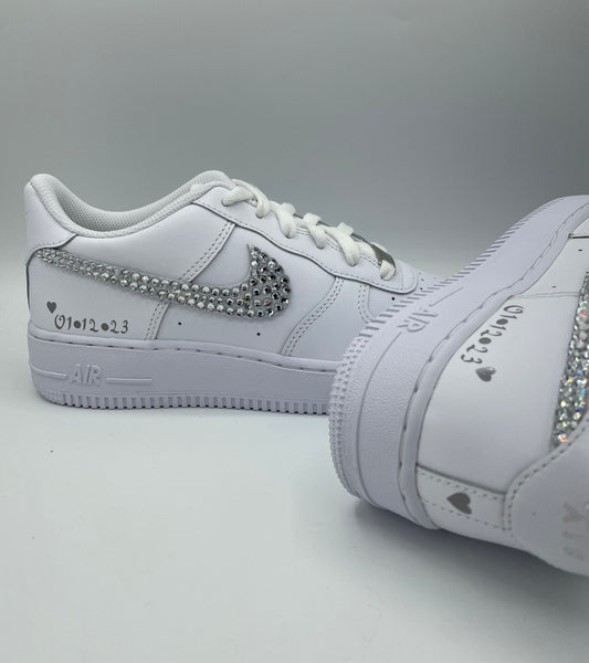 Custom Air Force 1 White With Rhinestones And Heart - shaped Patterns