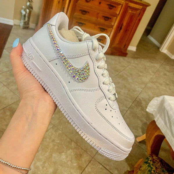 Custom Air Force 1 White With Rhinestones Swoosh
