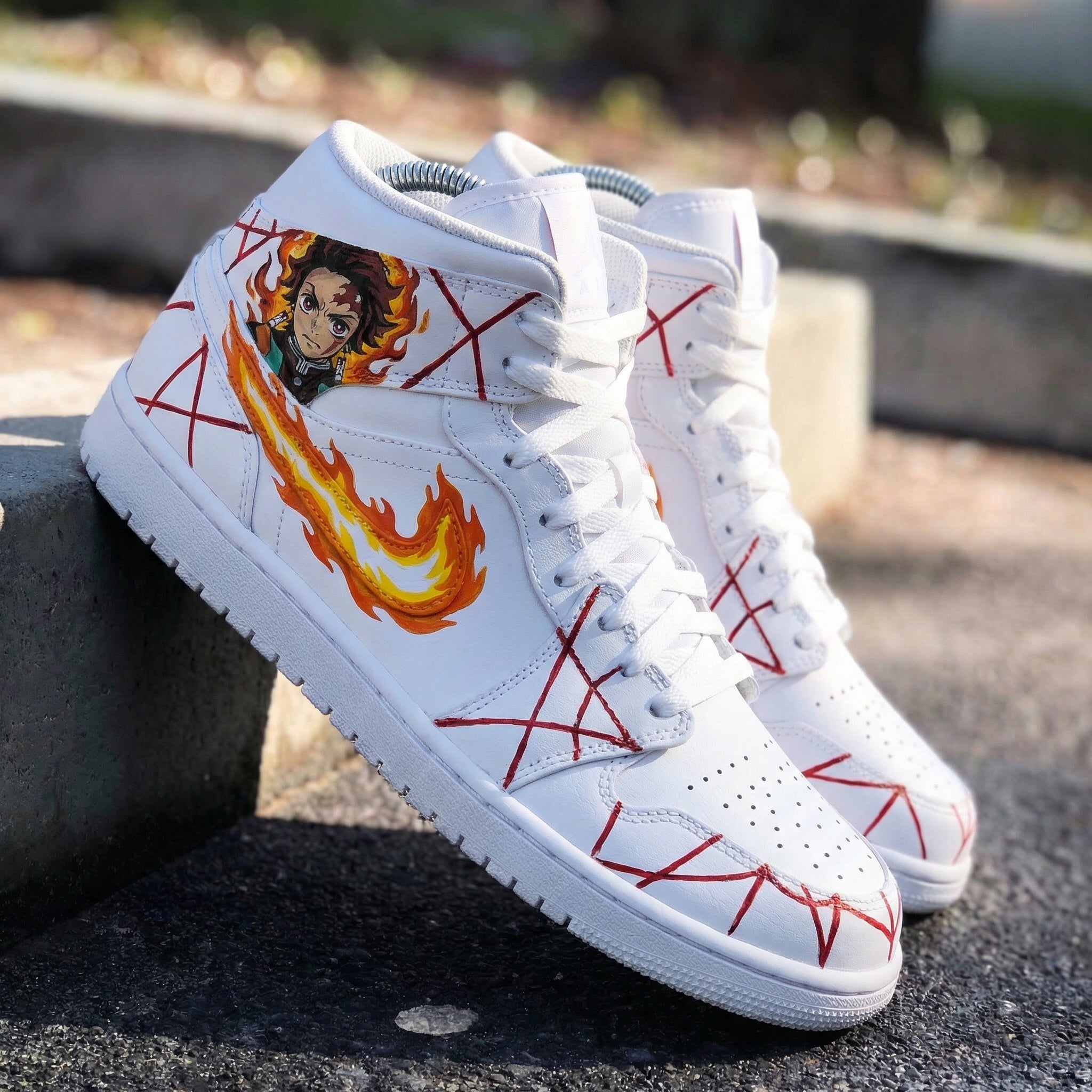 Custom Air Jordan 1 Anime Character Flame Red Patterns Red Orange ...