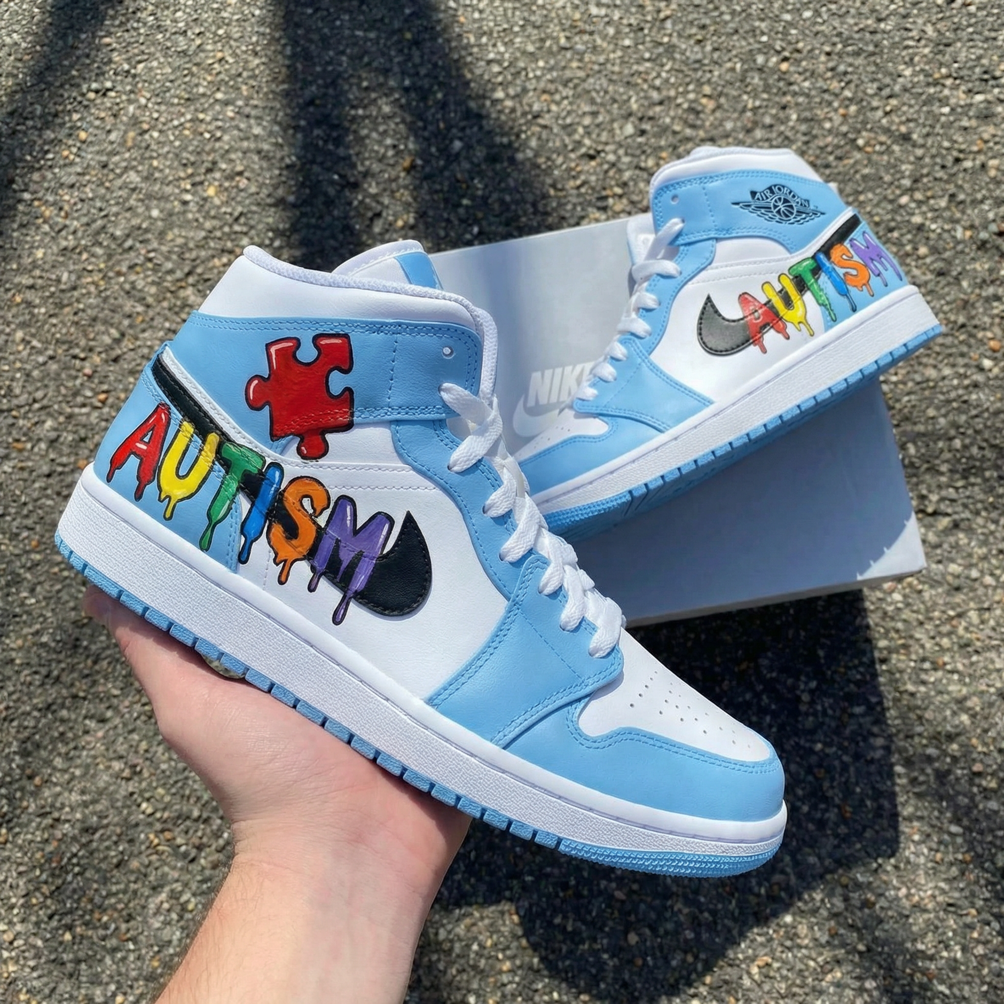 Custom Air Jordan 1 Autism Awareness Baby Blue White – Unite Custom