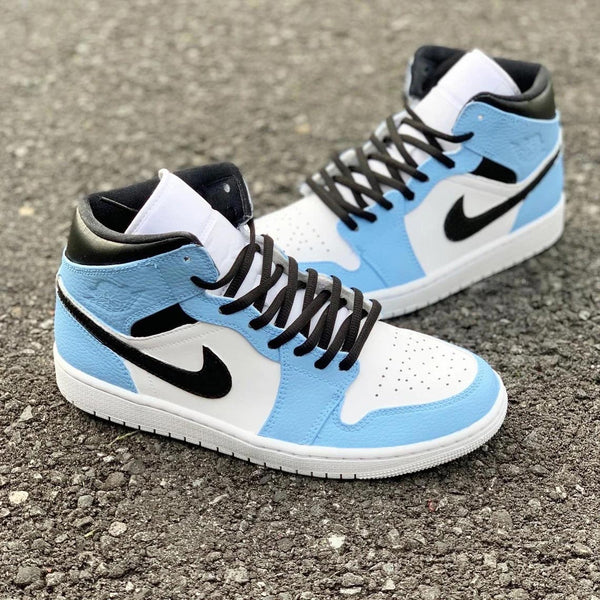 Custom Air Jordan 1 Baby Blue And Black Swoosh