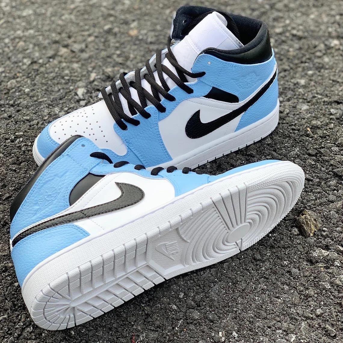 Custom Air Jordan 1 Baby Blue And Black Swoosh