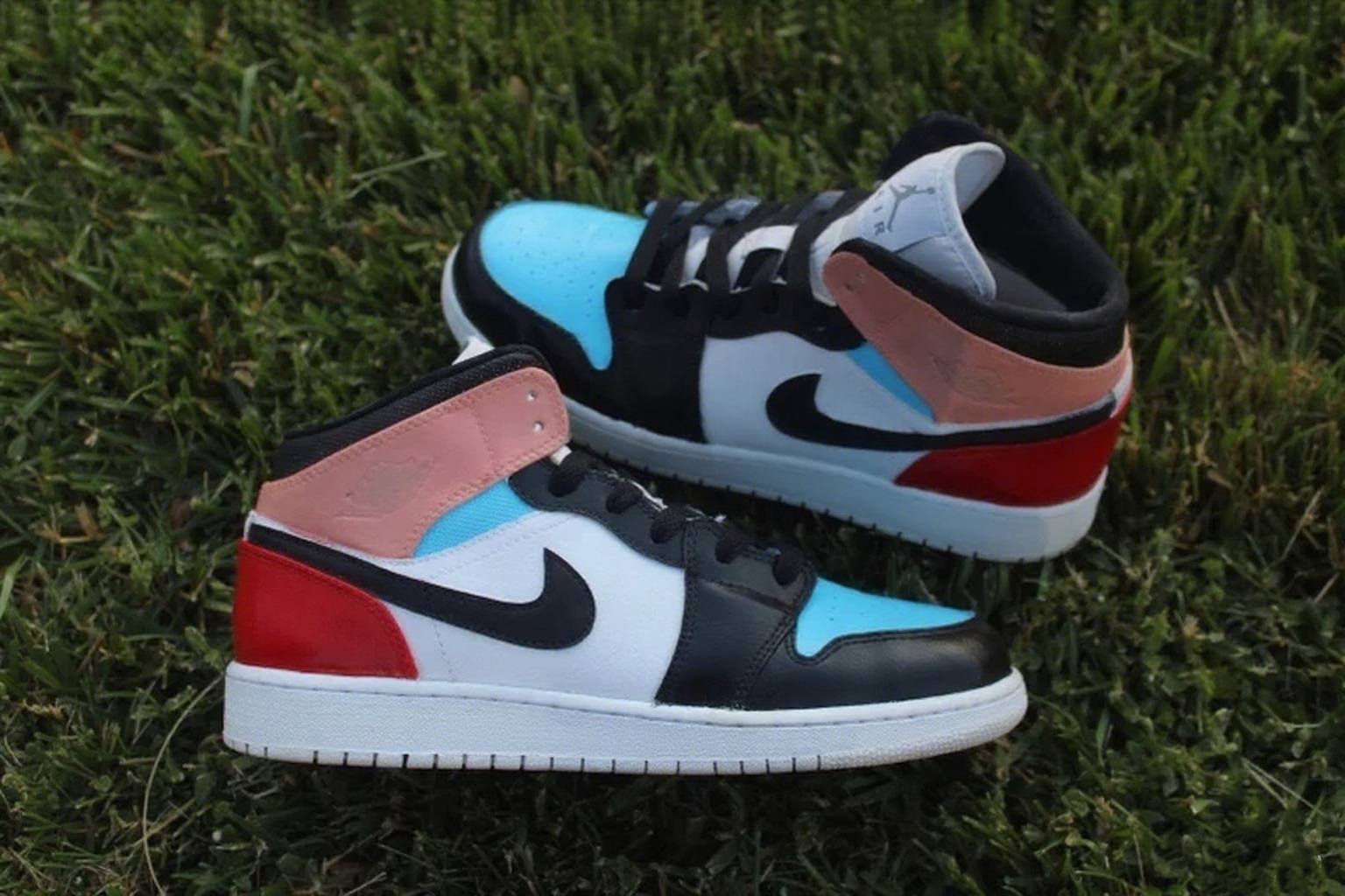 Custom Air Jordan 1 Baby Blue Pink Black Red Color - Blocked