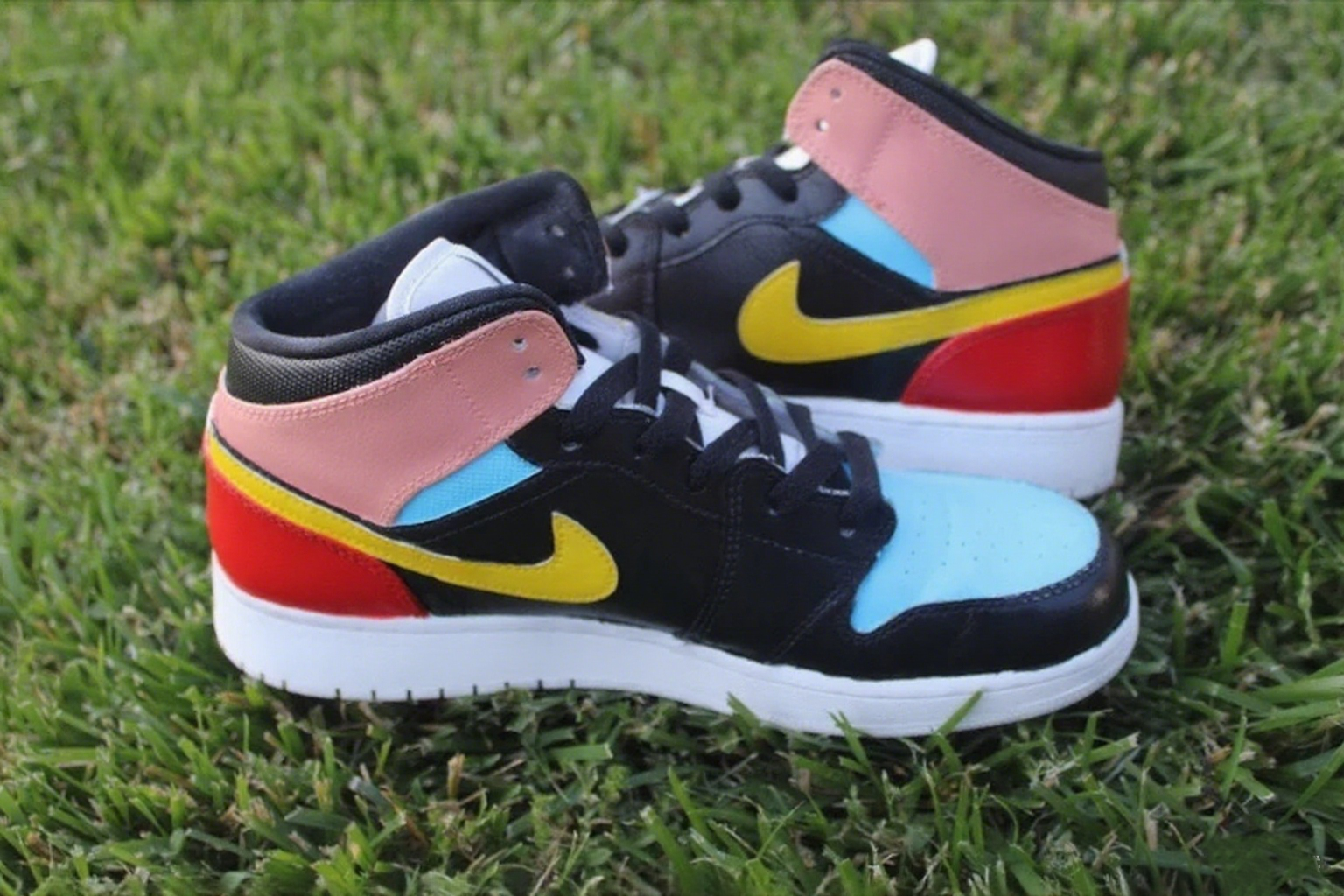Custom Air Jordan 1 Baby Blue Pink Black Red Color - Blocked