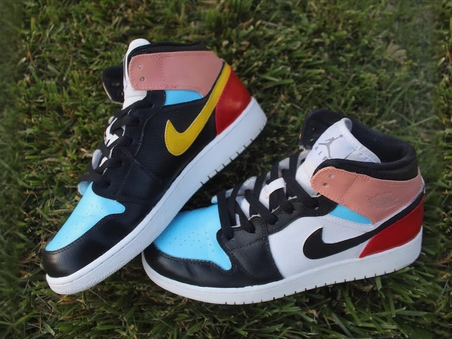 Custom Air Jordan 1 Baby Blue Pink Black Red Color - Blocked