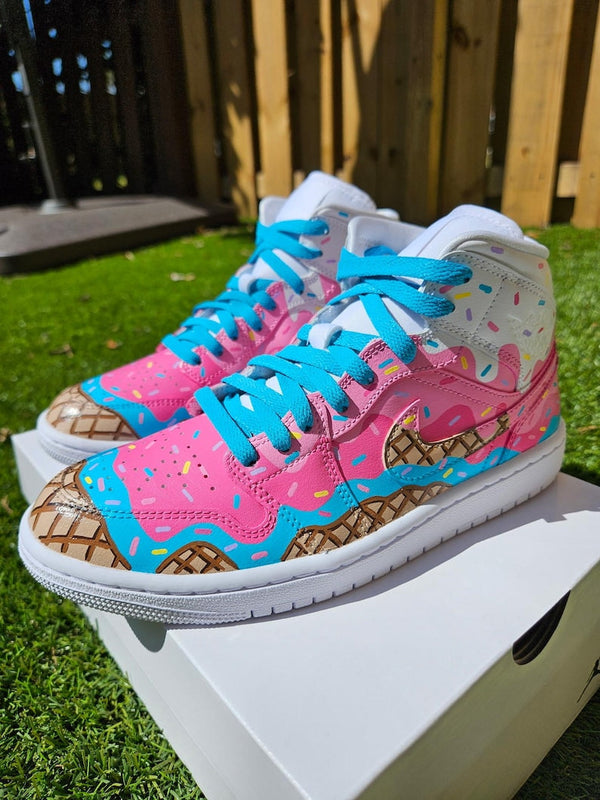 Custom Air Jordan 1 Baby Pink And Blue With Ice - Cream