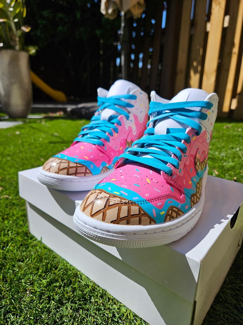 Custom Air Jordan 1 Baby Pink And Blue With Ice - Cream