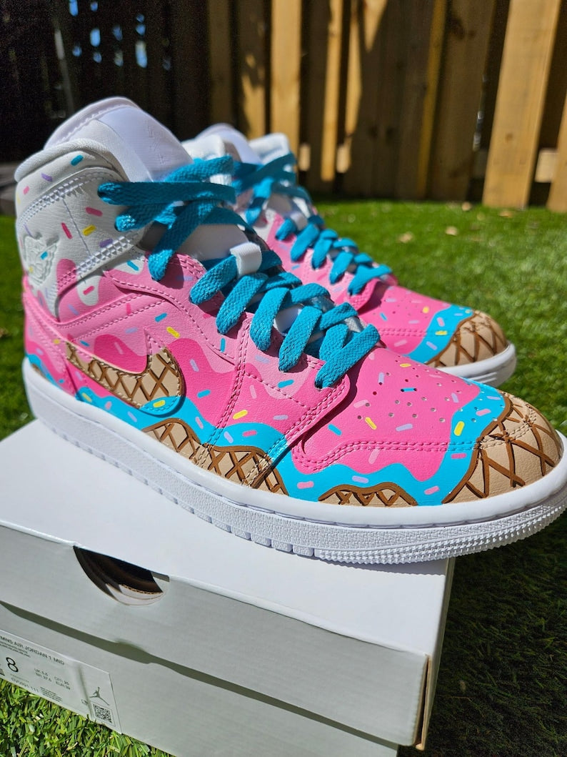 Custom Air Jordan 1 Baby Pink And Blue With Ice - Cream
