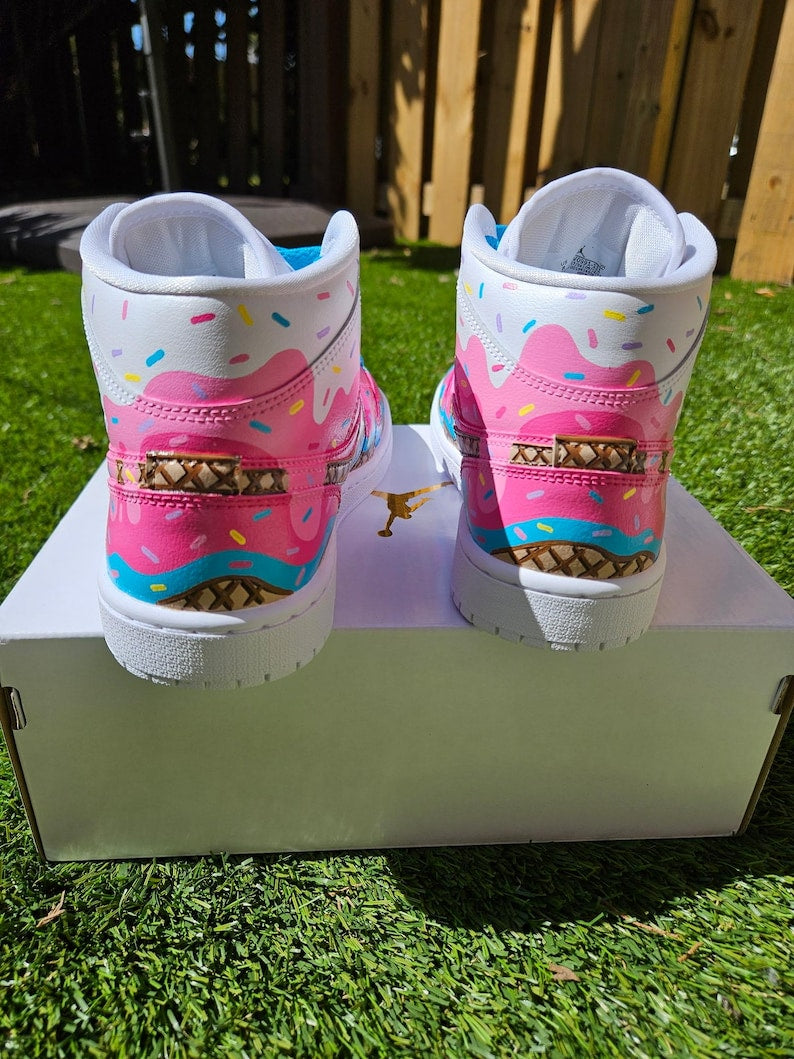Custom Air Jordan 1 Baby Pink And Blue With Ice - Cream
