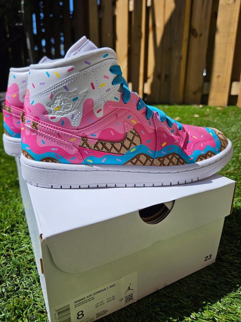 Custom Air Jordan 1 Baby Pink And Blue With Ice - Cream