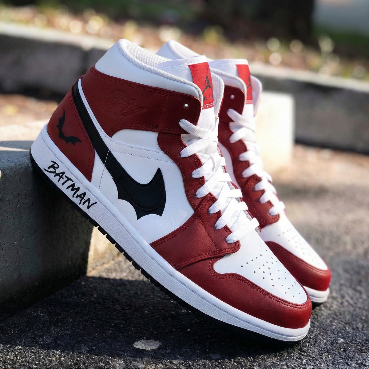 Custom Air Jordan 1 Batman Bat Red Black – Unite Custom
