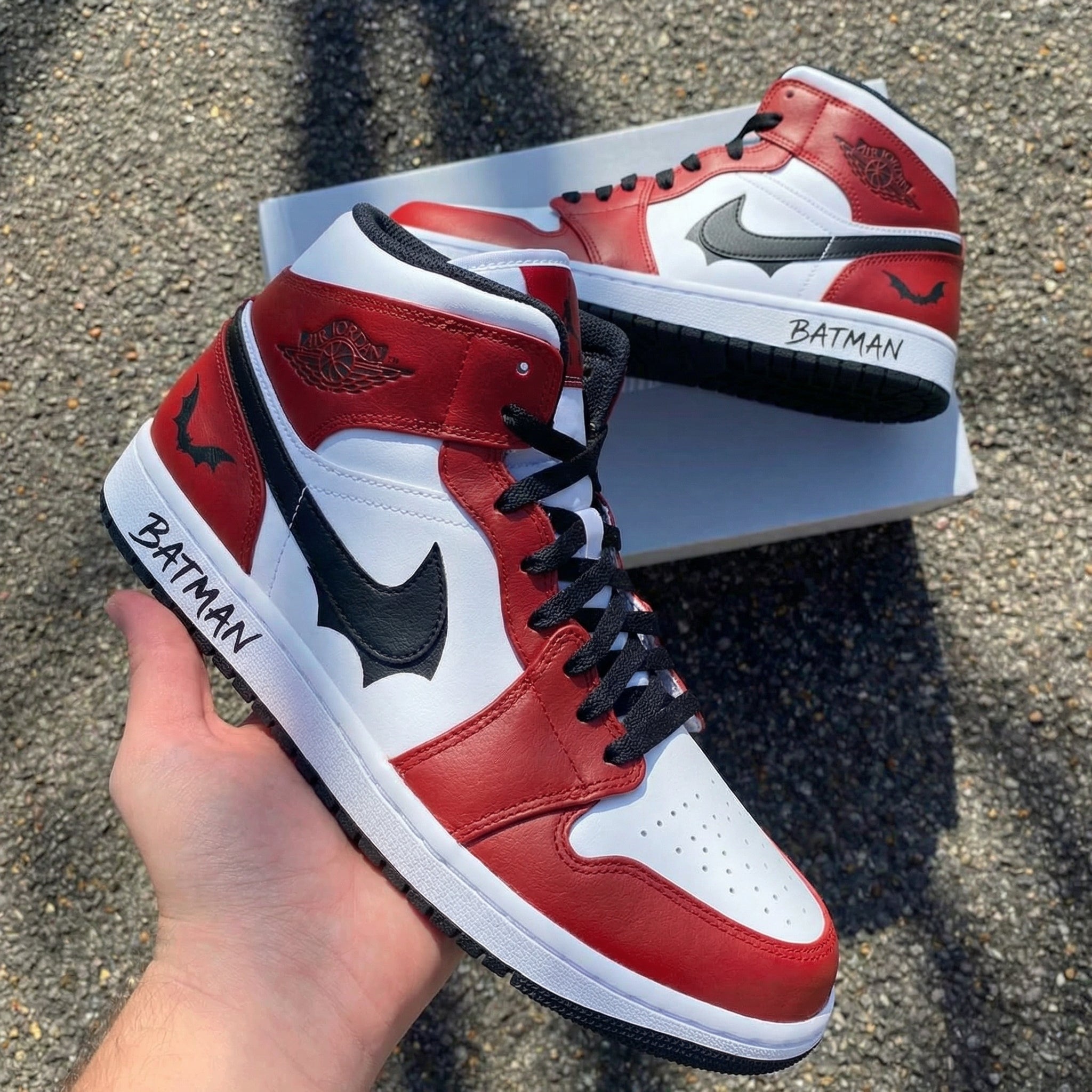 Custom Air Jordan 1 Batman Bat Red Black – Unite Custom