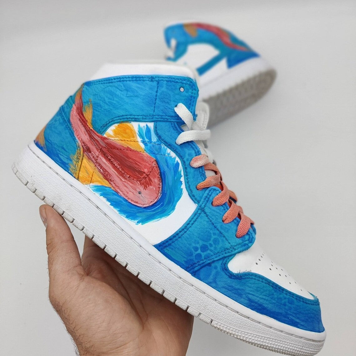 Custom Air Jordan 1 Blue Red Fish Pattern