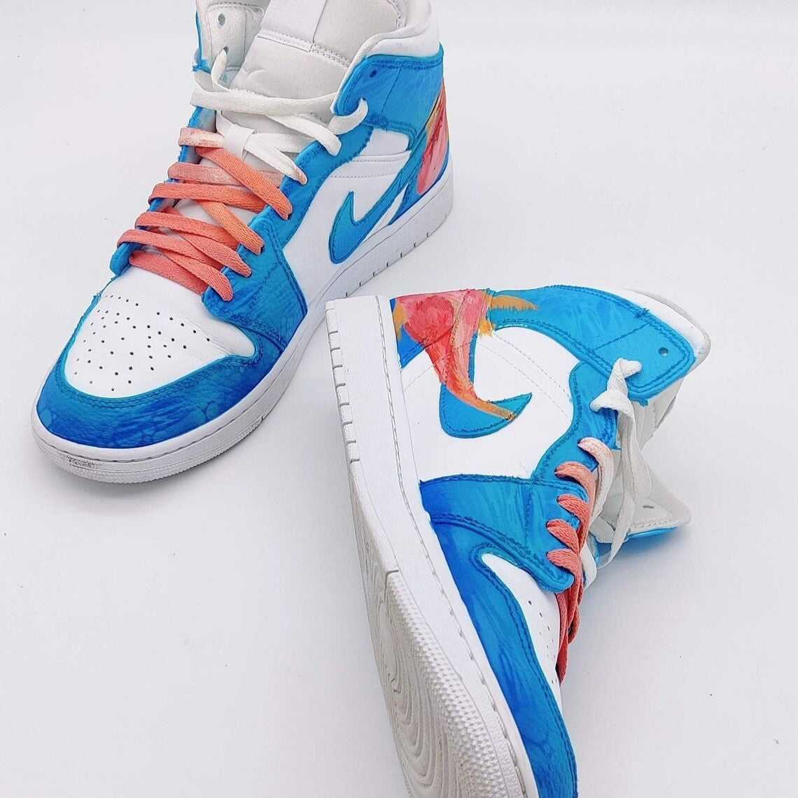Custom Air Jordan 1 Blue Red Fish Pattern