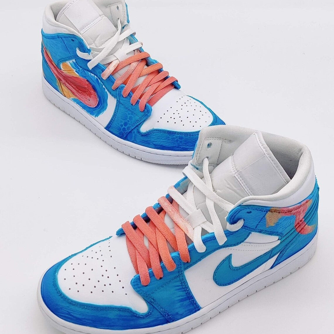 Custom Air Jordan 1 Blue Red Fish Pattern