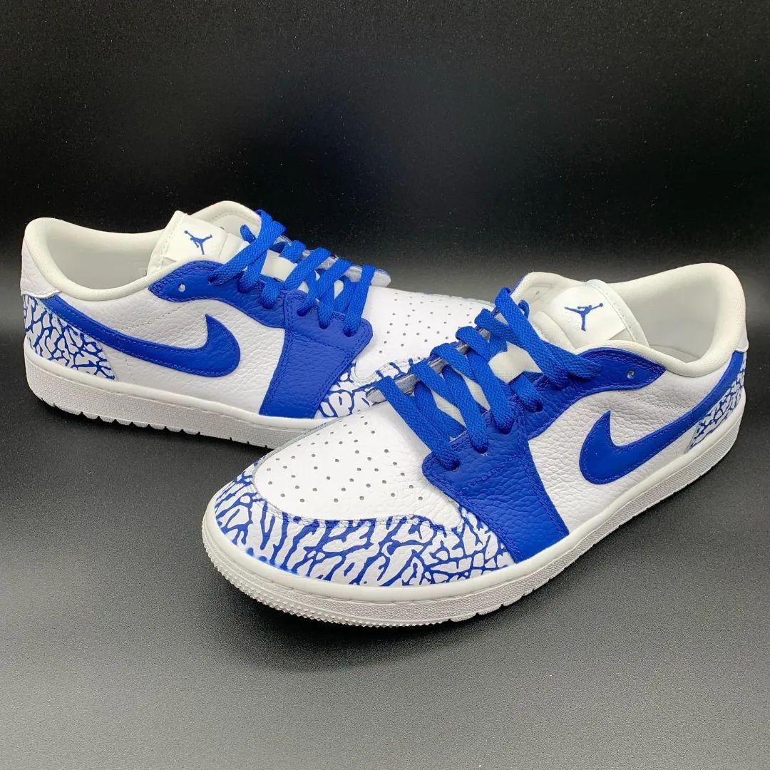 Custom Air Jordan 1 Blue with White Crackle Pattern – Unite Custom
