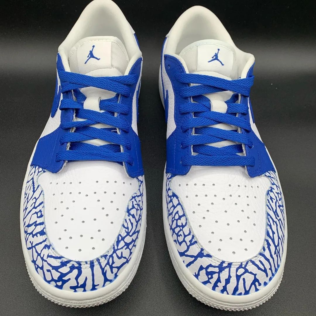 Custom Air Jordan 1 Blue with White Crackle Pattern – Unite Custom