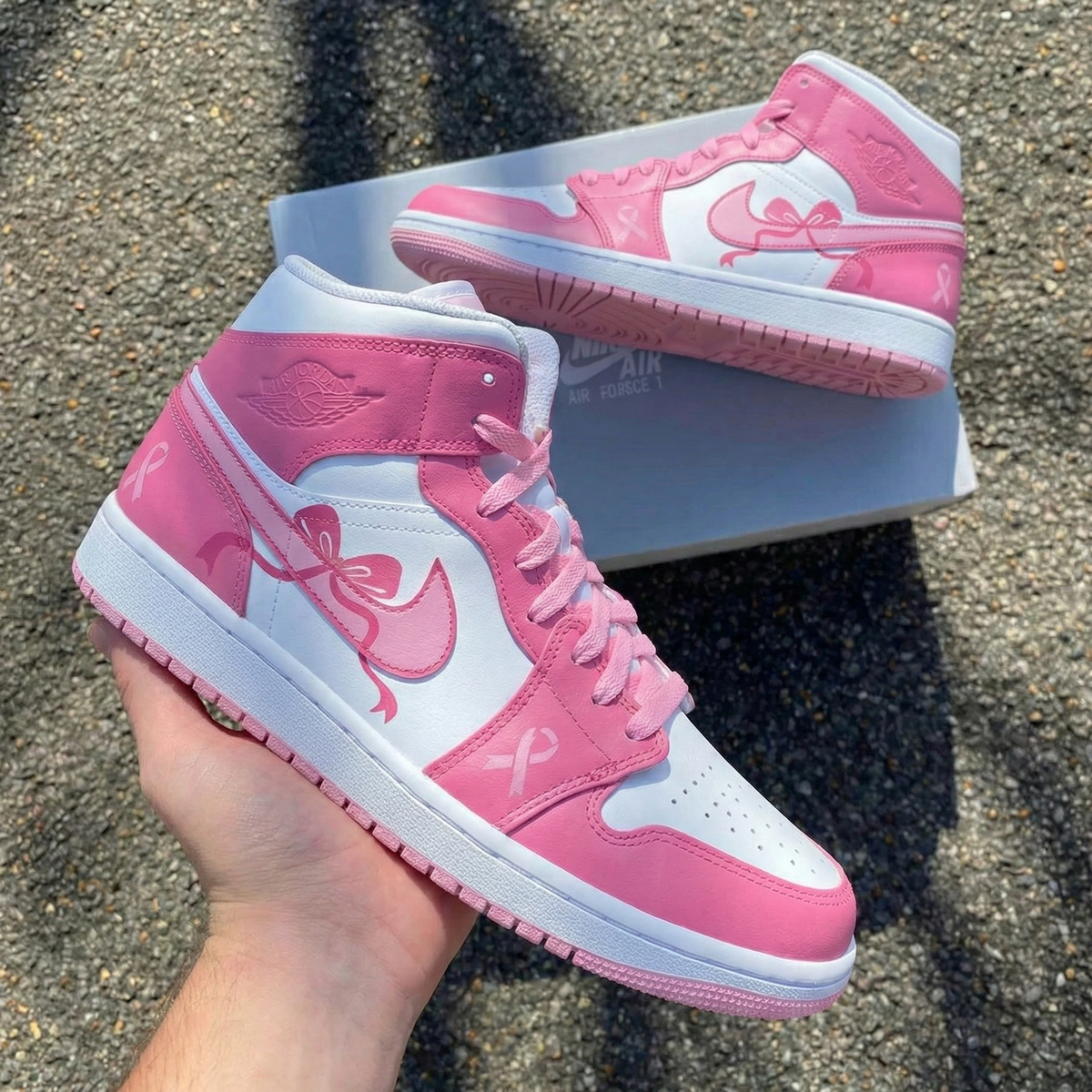 Custom Air Jordan 1 Bow Ribbon Baby Pink White – Unite Custom