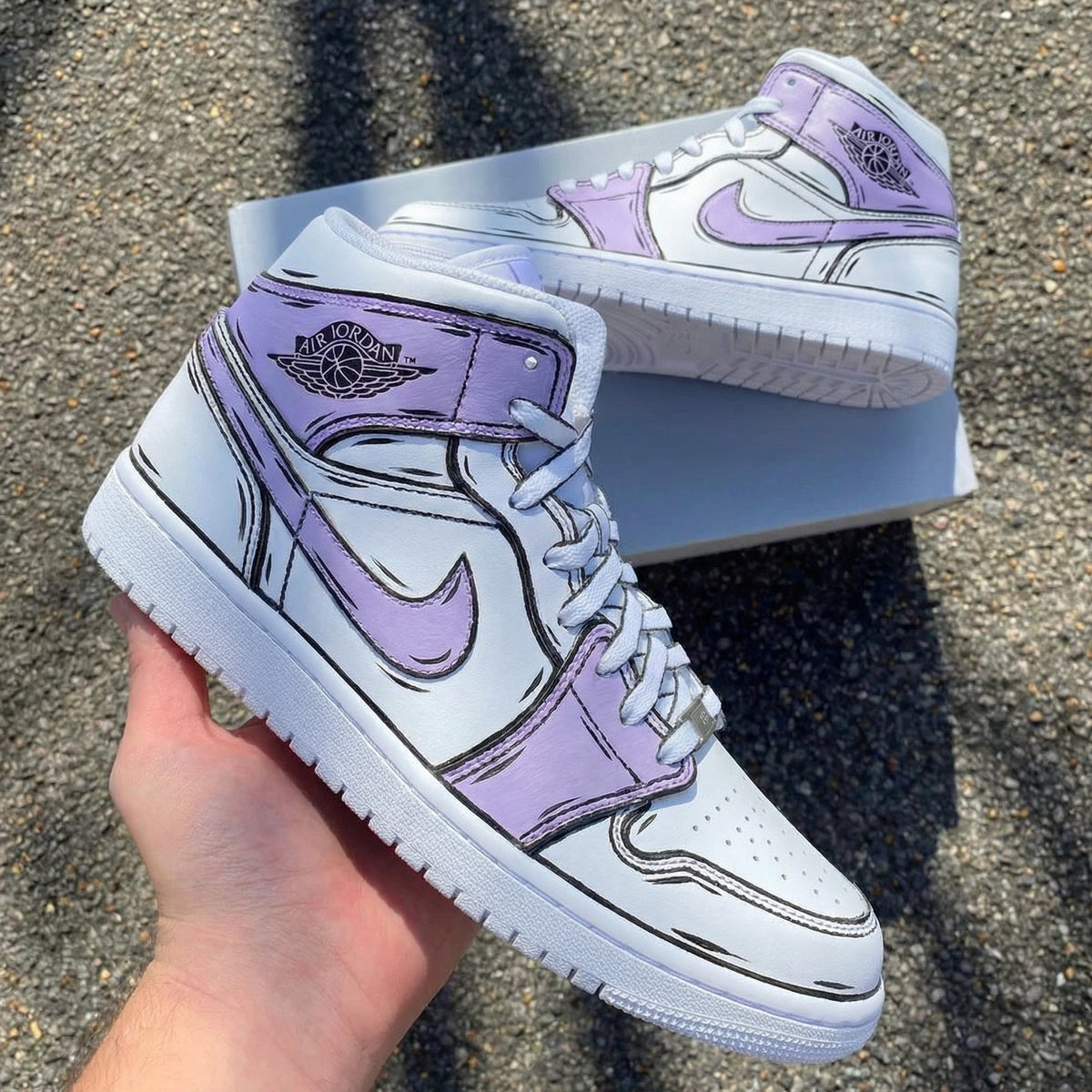 Off Air Pattern Custom Air Jordan 1 Cartoon Pattern Lilac White – Unite Custom