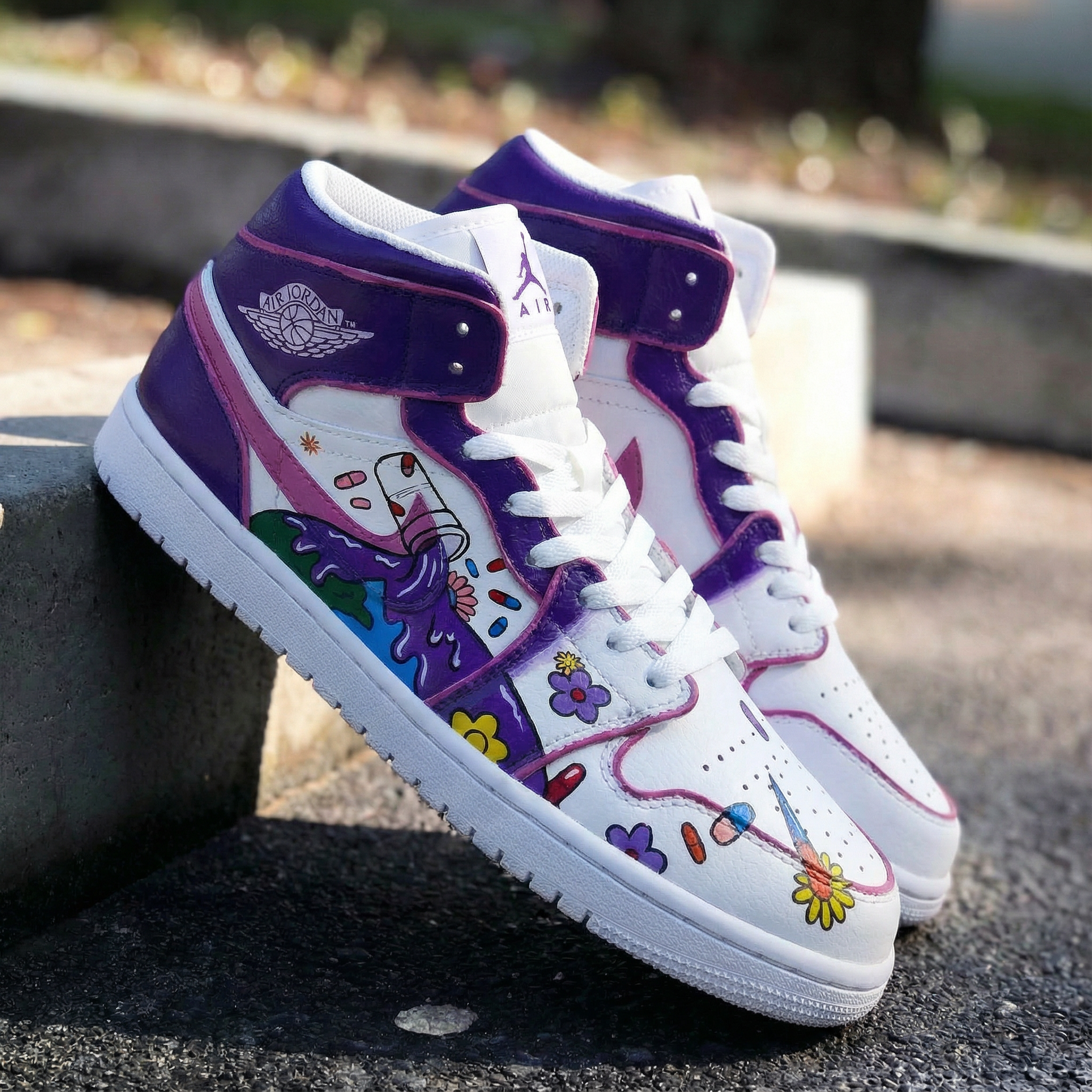 Custom Air Jordan 1 Cartoon Pattern Purple Pink – Unite Custom