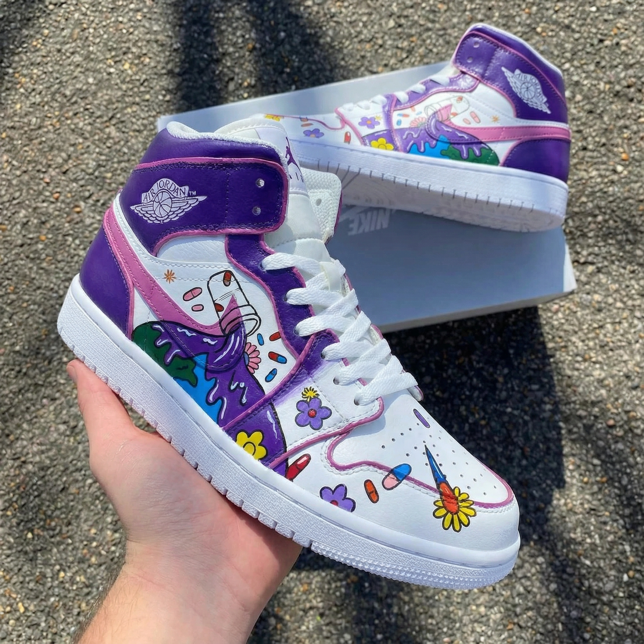 Custom Air Jordan 1 Cartoon Pattern Purple Pink – Unite Custom