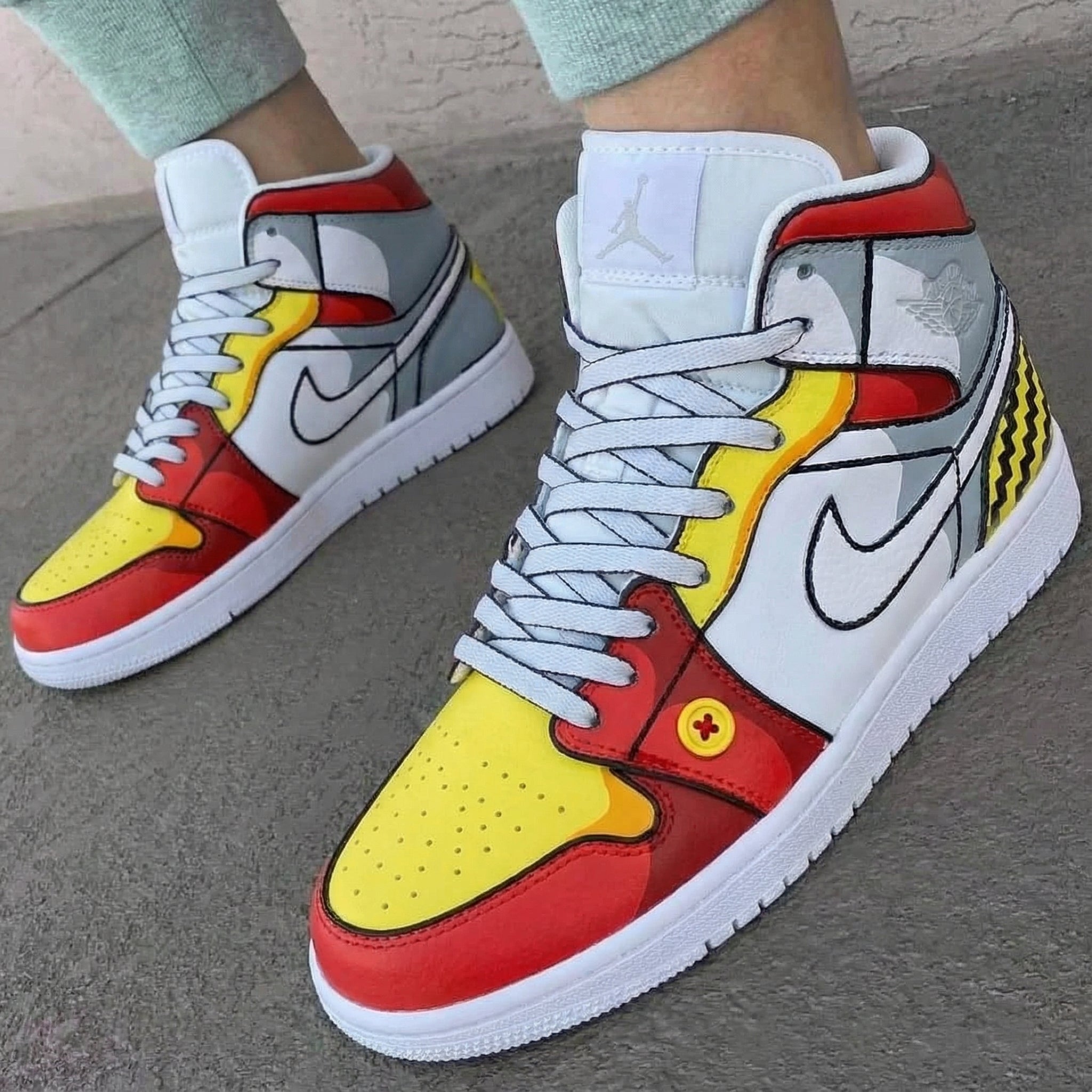 Jordan Pattern Custom Air Jordan 1 Cartoon Pattern Red Yellow Grey – Unite Custom