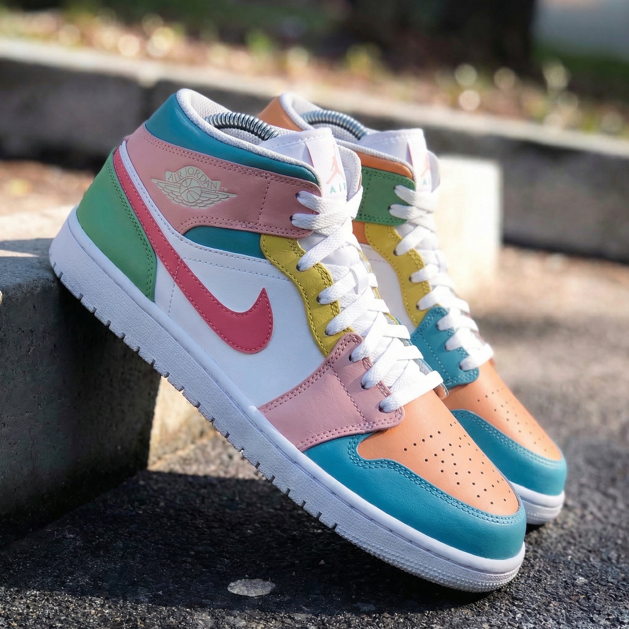 Custom Air Jordan 1 Color - Blocked Baby Pink Green Yellow Blue Orange ...