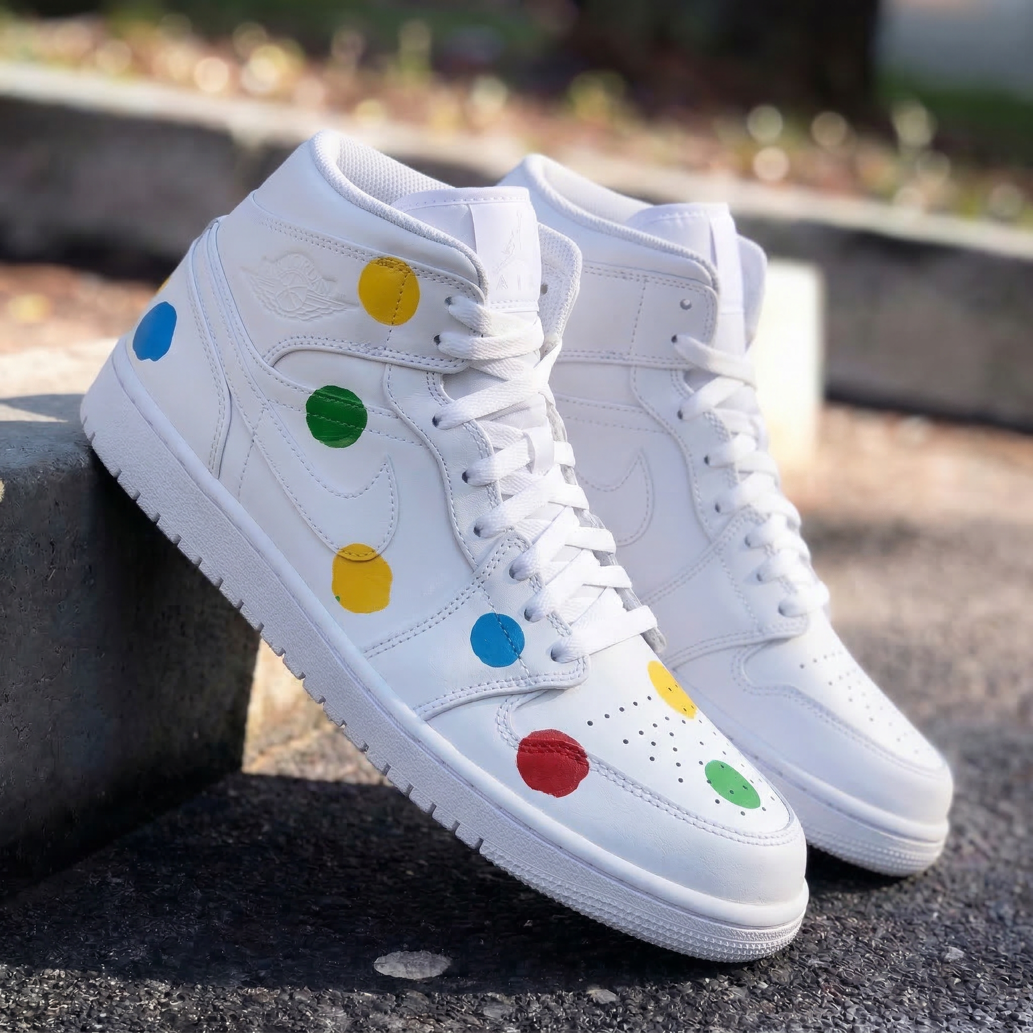 Custom Air Jordan 1 Colorful Polka Dots Yellow Blue Green Red – Unite ...
