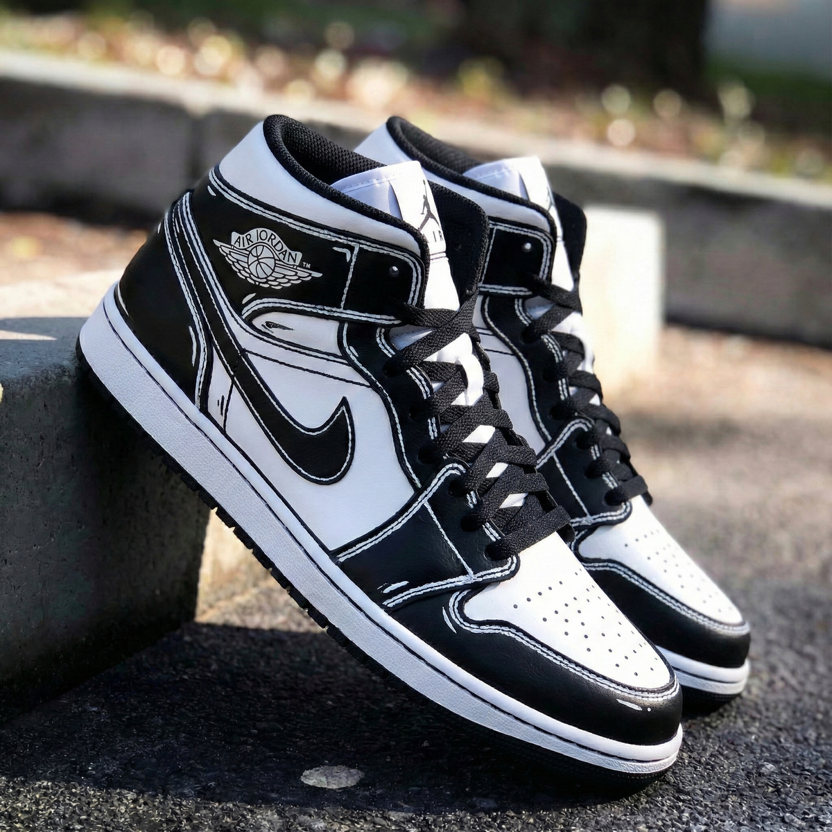 Custom Air Jordan 1 Comic Line Design Black White – Unite Custom