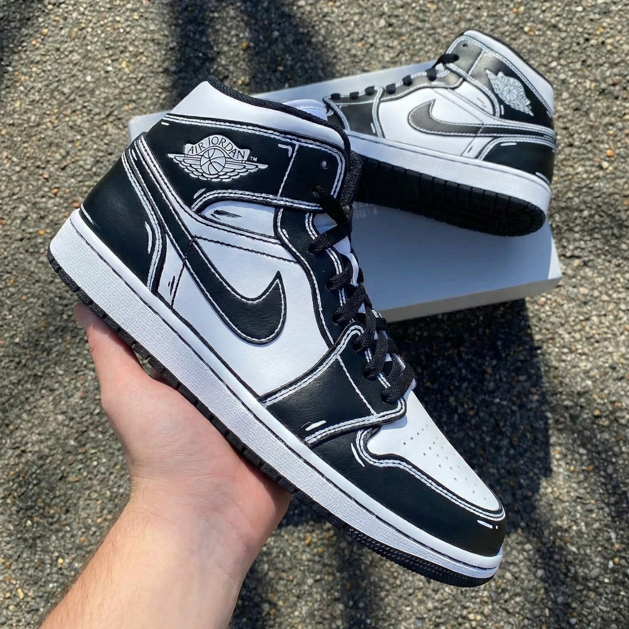 Custom Air Jordan 1 Comic Line Design Black White – Unite Custom
