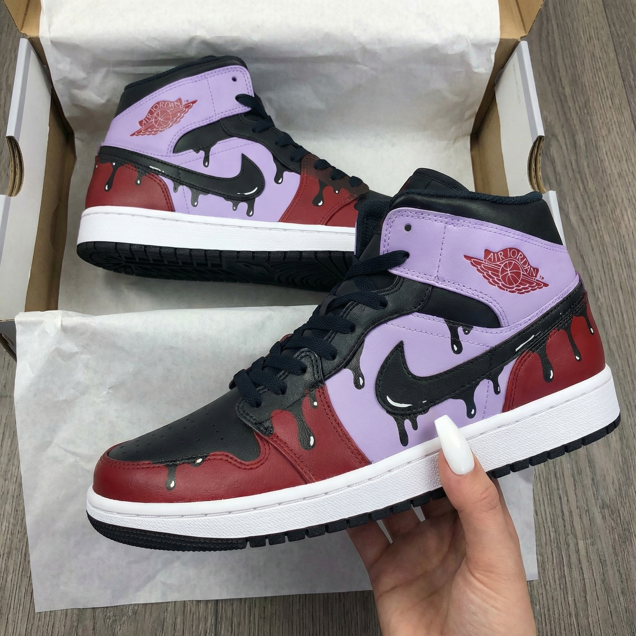 Custom Air Jordan 1 Drip Design Baby Pink Maroon – Unite Custom