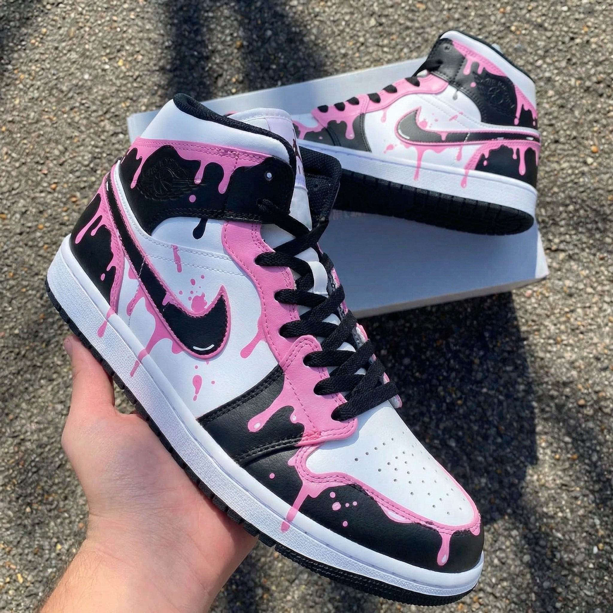 Custom Air Jordan 1 Drip Design Black Pink – Unite Custom