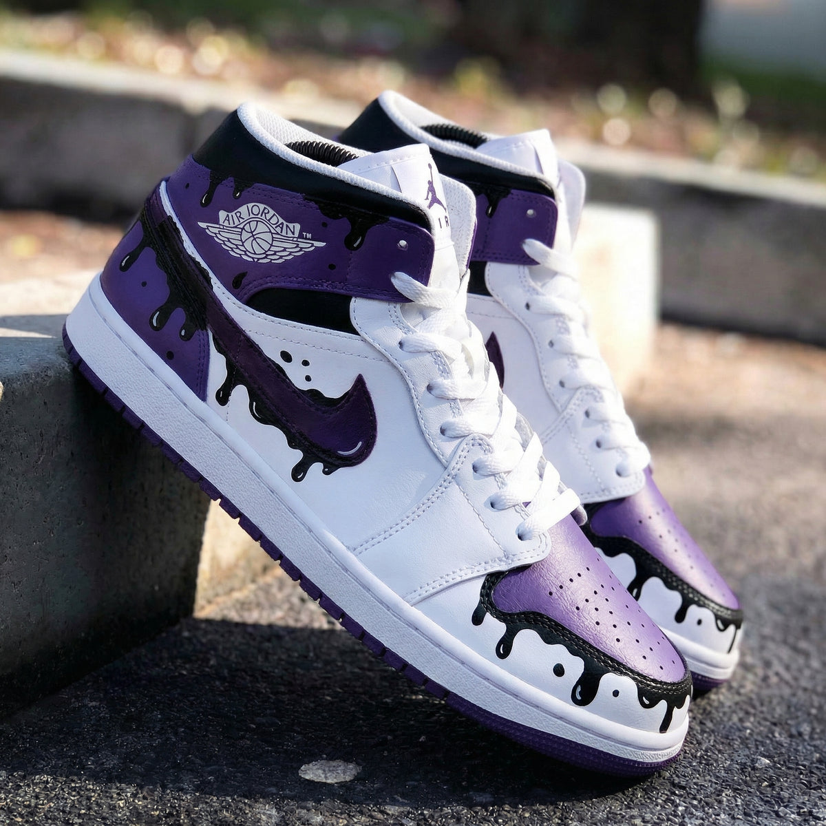 Custom Air Jordan 1 Drip Design Purple Black – Unite Custom