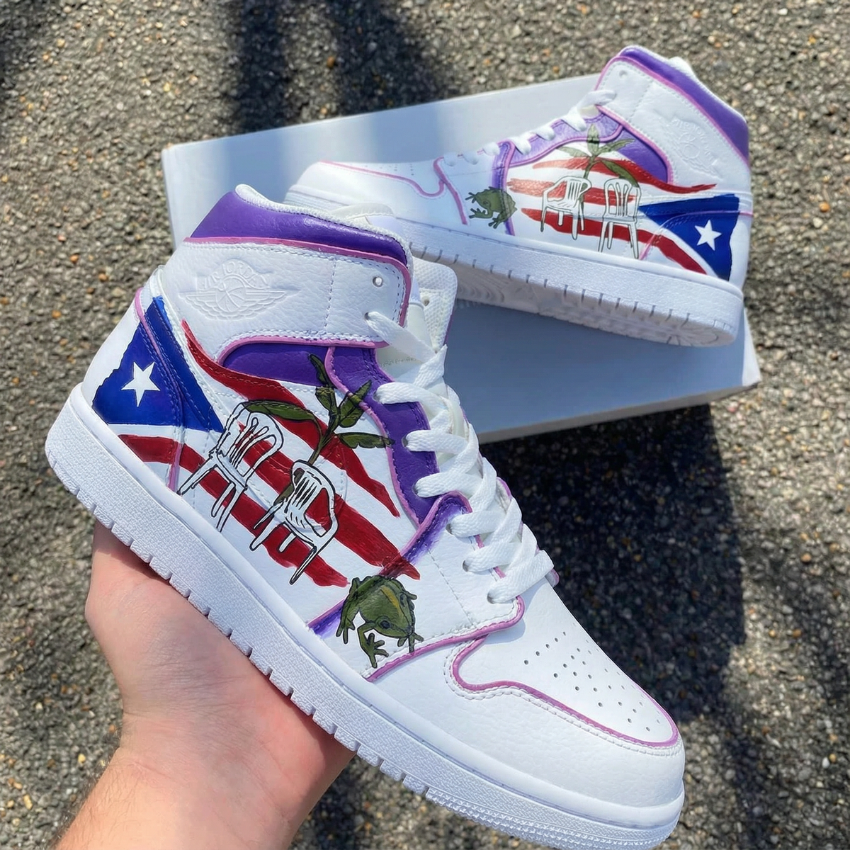 Custom Air Jordan 1 Flag Pattern with Frog Purple Pink – Unite Custom