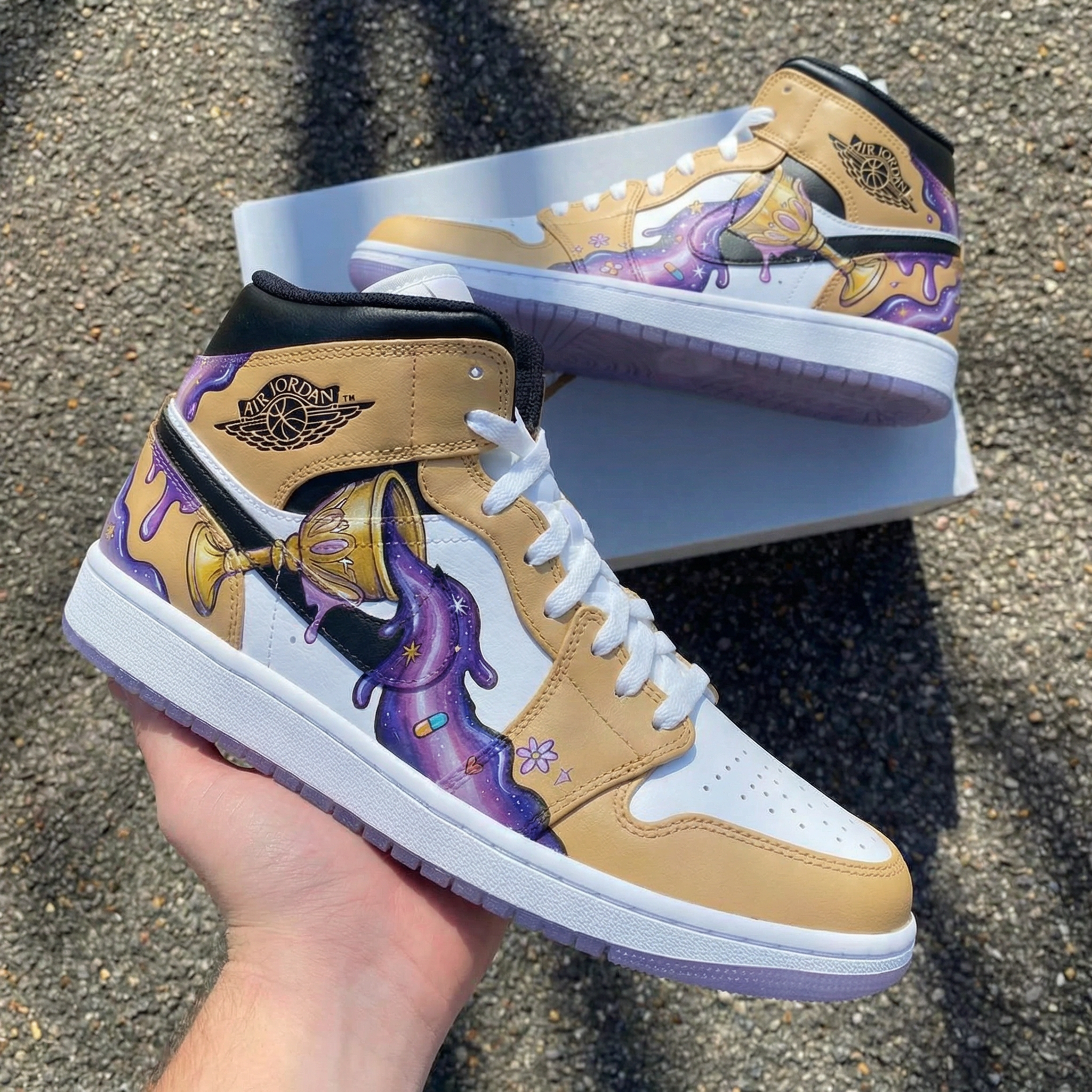 Custom Air Jordan 1 Goblet Pattern Beige Purple – Unite Custom