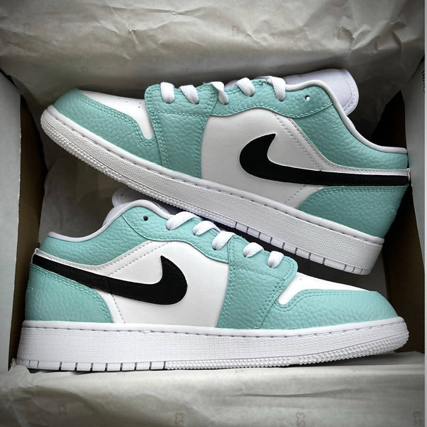 Custom Air Jordan 1 Green And White With Black Swoosh
