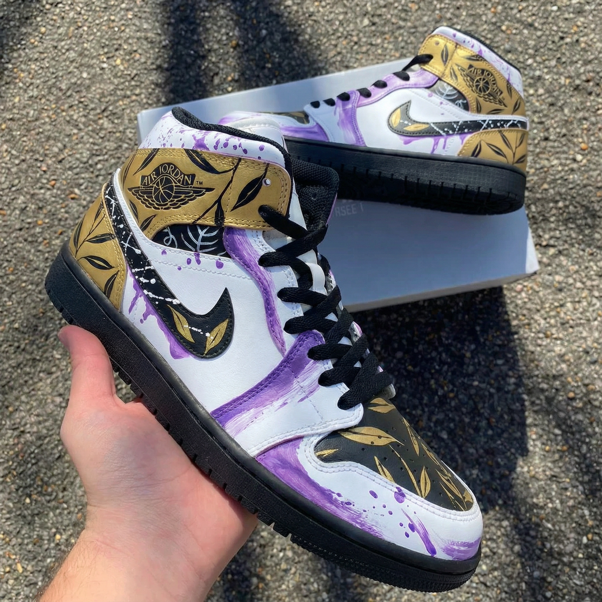 Custom Air Jordan 1 Leaf Pattern Purple Gold – Unite Custom
