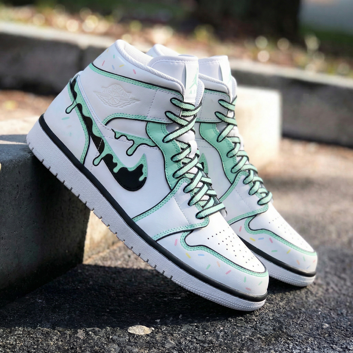 Custom Air Jordan 1 Melted Design Sprinkles Mint Green Black – Unite Custom