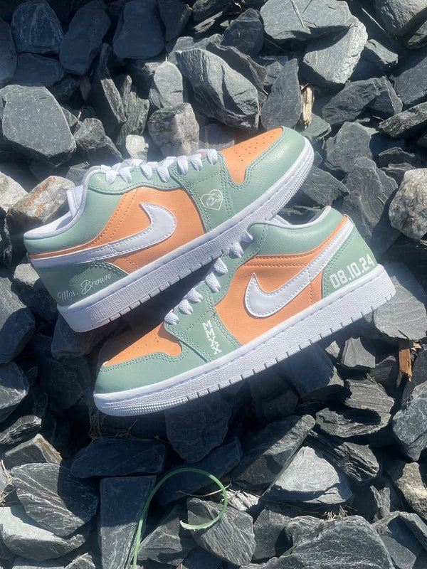 Custom Air Jordan 1 Mint Green Orange Personalized Patterns