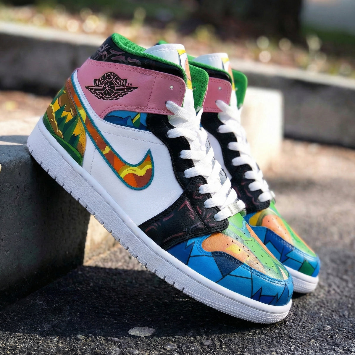 Custom Air Jordan 1 Mosaic Pattern Baby Pink Green – Unite Custom