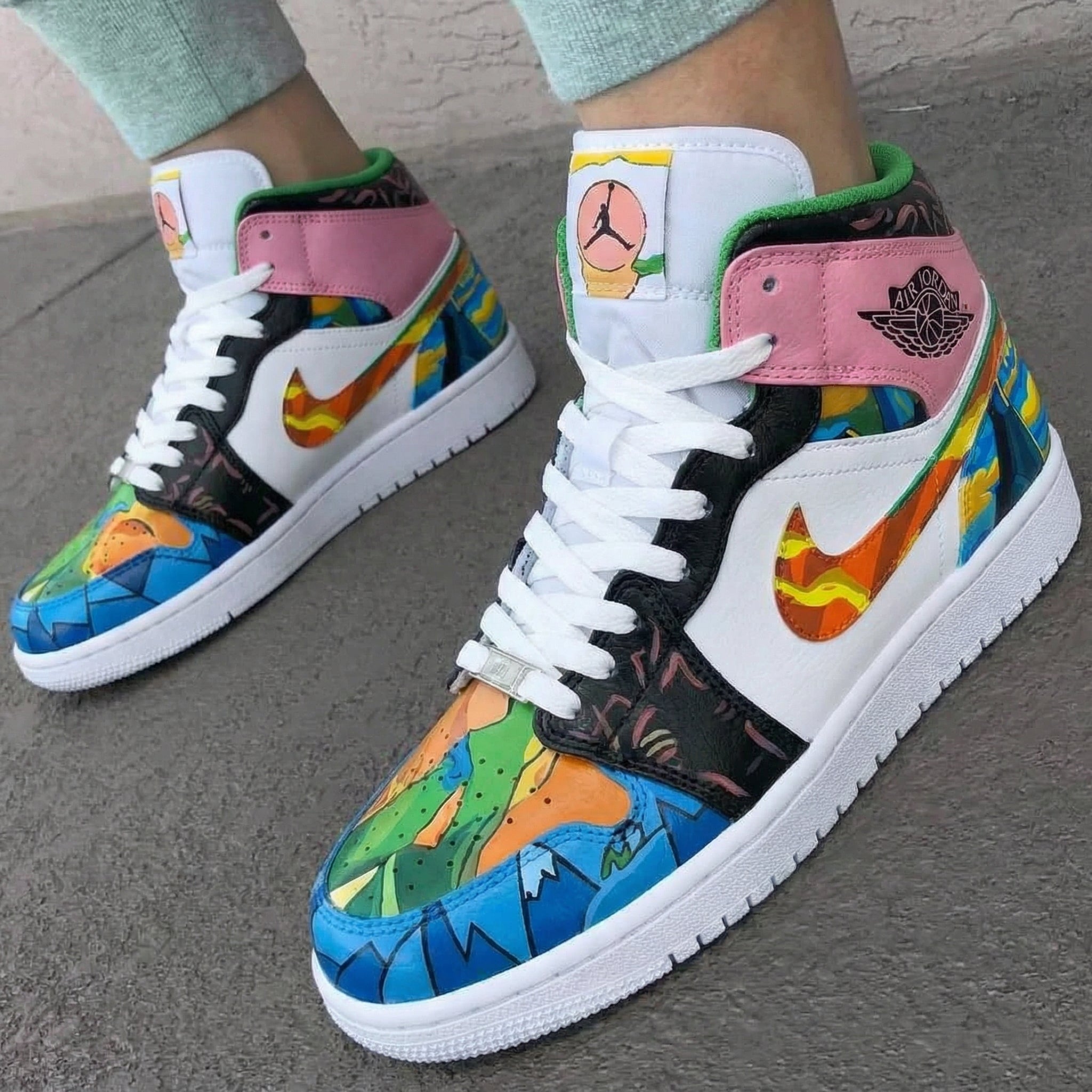 Custom Air Jordan 1 Mosaic Pattern Baby Pink Green – Unite Custom