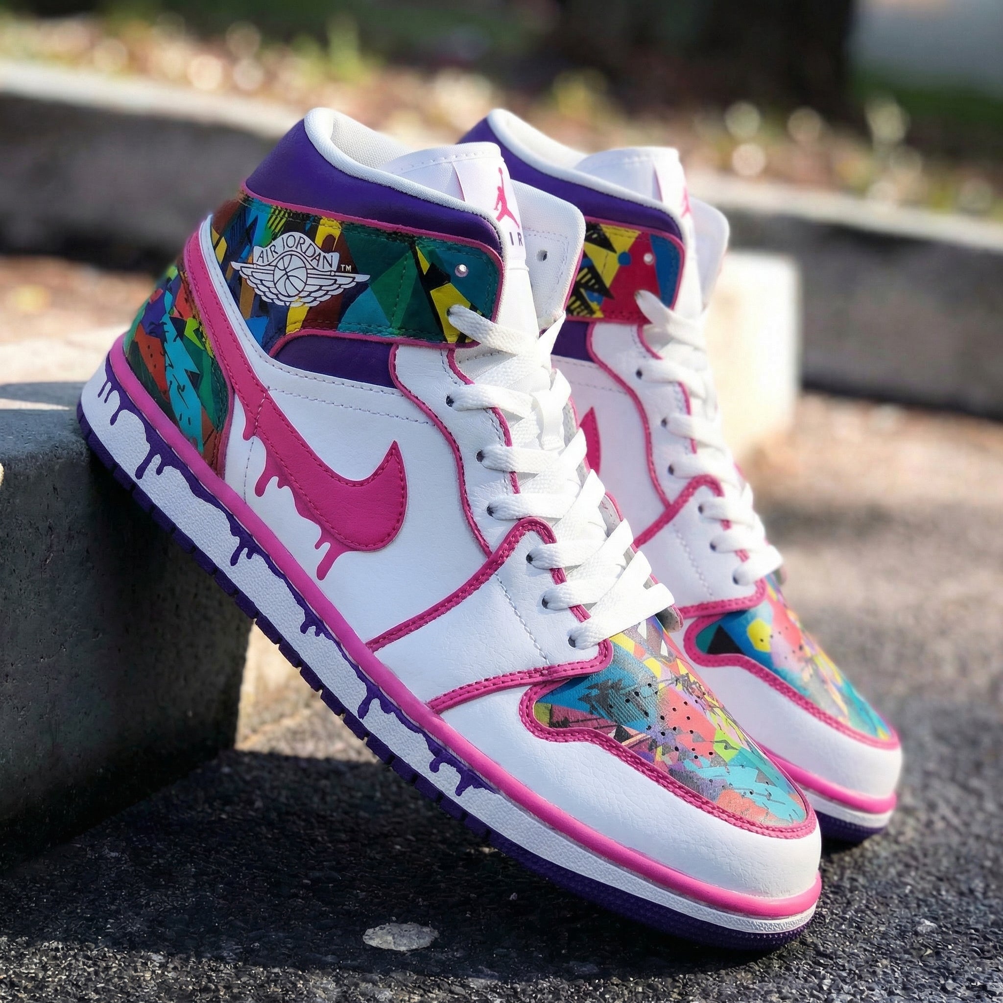 Custom Air Jordan 1 Mosaic Pattern Pink Purple – Unite Custom