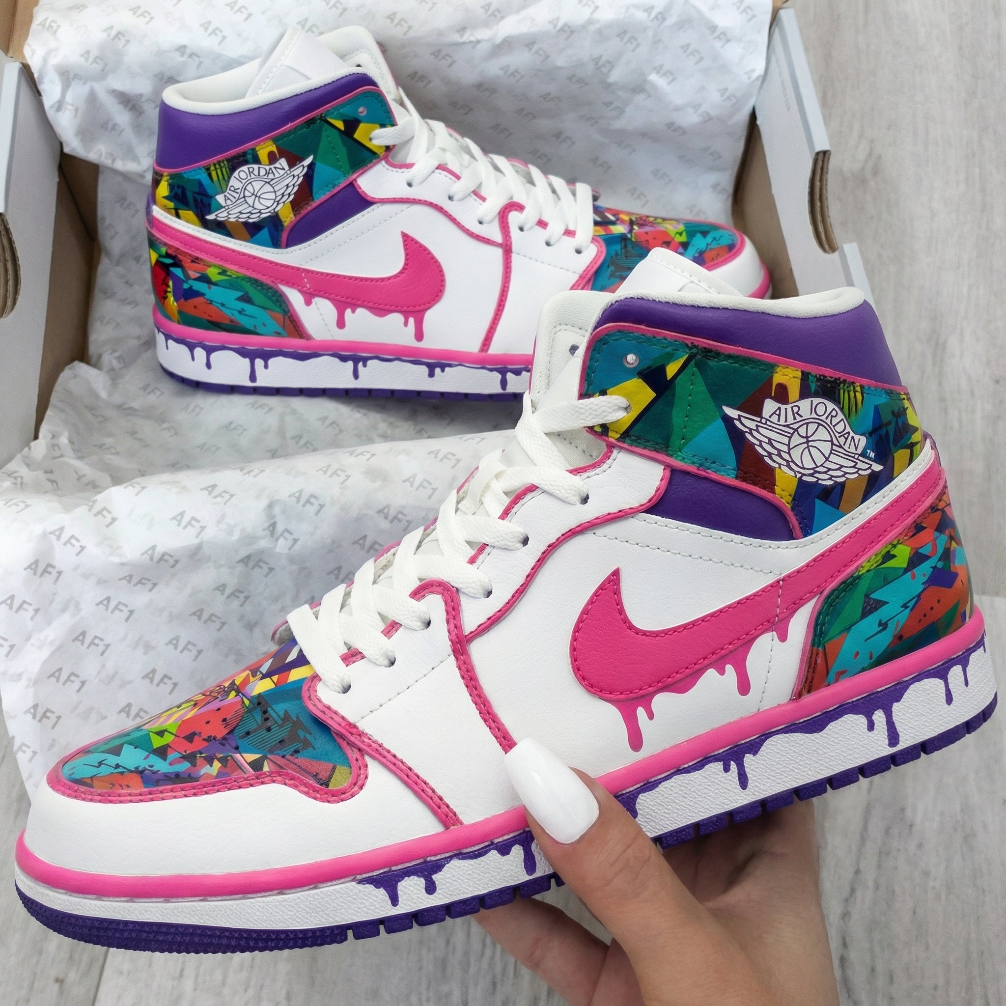 Custom Air Jordan 1 Mosaic Pattern Pink Purple – Unite Custom