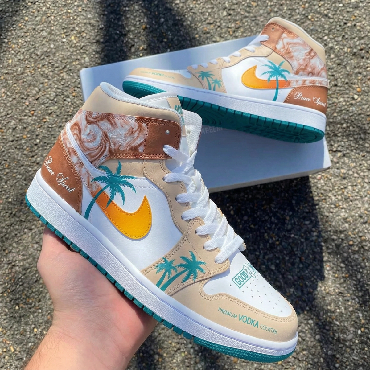 Custom Air Jordan 1 Palm Tree Pattern Orange Teal – Unite Custom