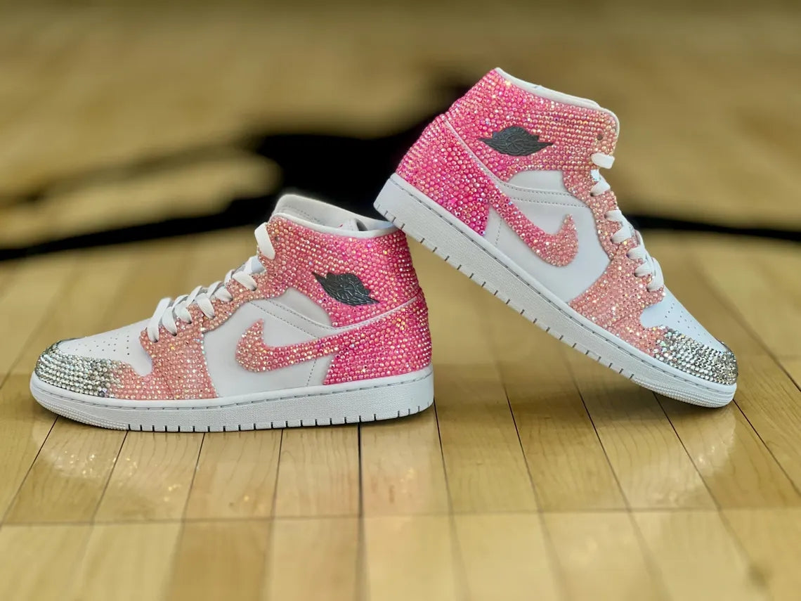 Custom Air Jordan 1 Pink White Rhinestones – Unite Custom